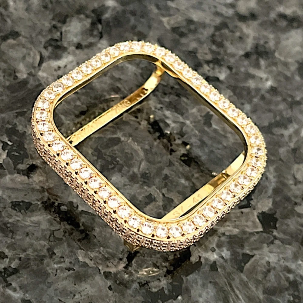 New Apple Watch bling bezel case in Yellow gold with lab diamonds